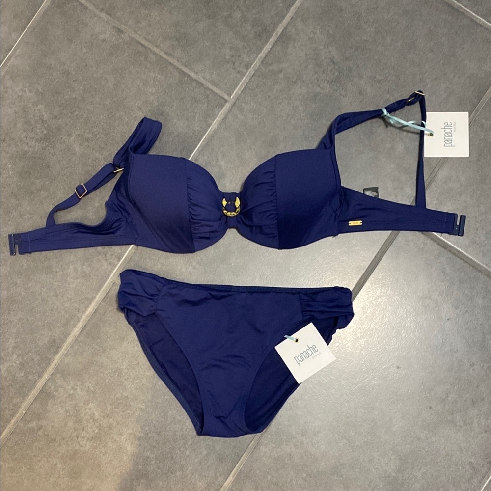 Panache Annalise Molded Swim Top 32DD and Matching Gathered Bottom S Bikini Set